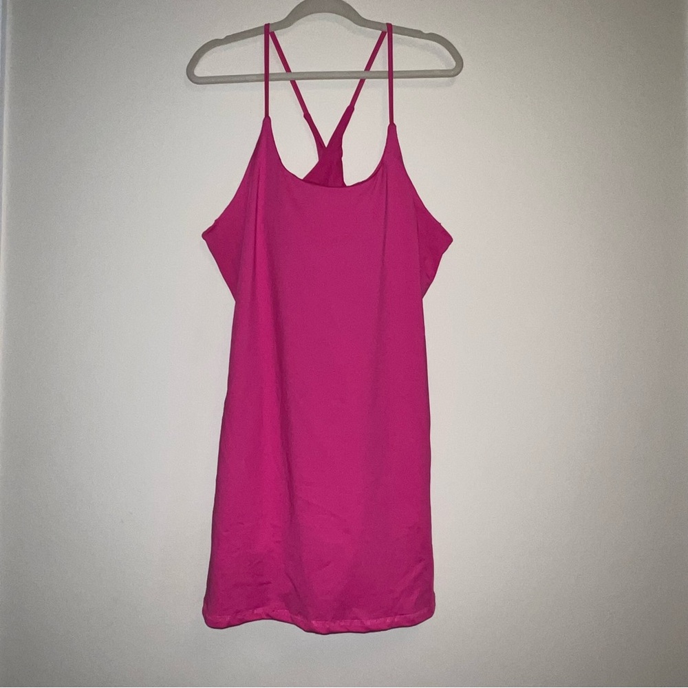 Women's Athletic Pink Strappy Dress with built in Shorts Exercise Simple Bright